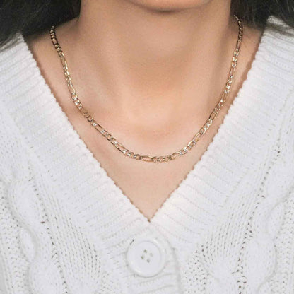14K Yellow Gold Solid Pave Figaro Chain (3.80 mm)