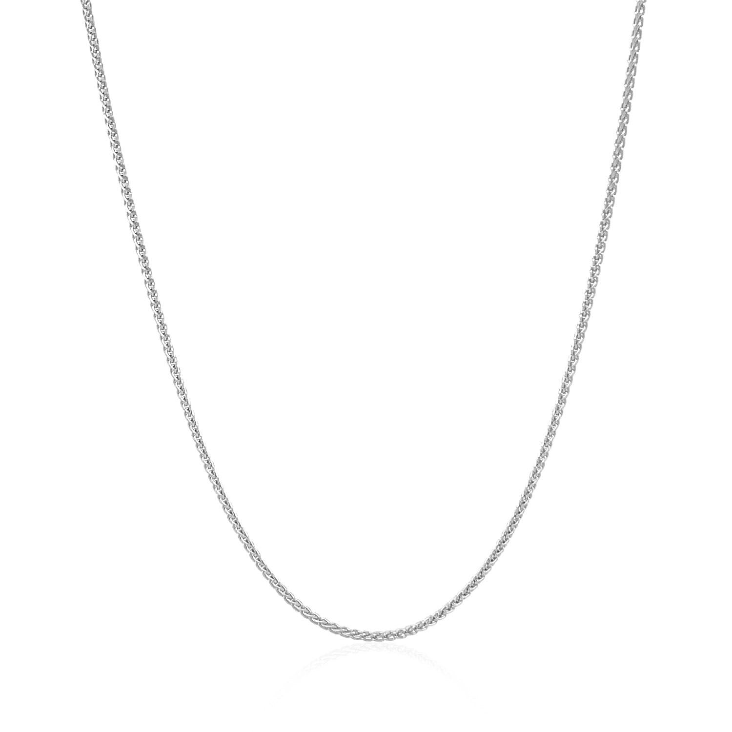 14k White Gold Round Wheat Chain (1.00 mm) in a sleek high-contrast midnight luxury editorial style
