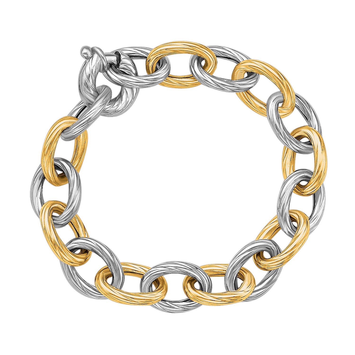 18k Yellow Gold and Sterling Silver Rhodium Plated Diamond Cut Chain Bracelet in a sleek high-contrast midnight luxury editor