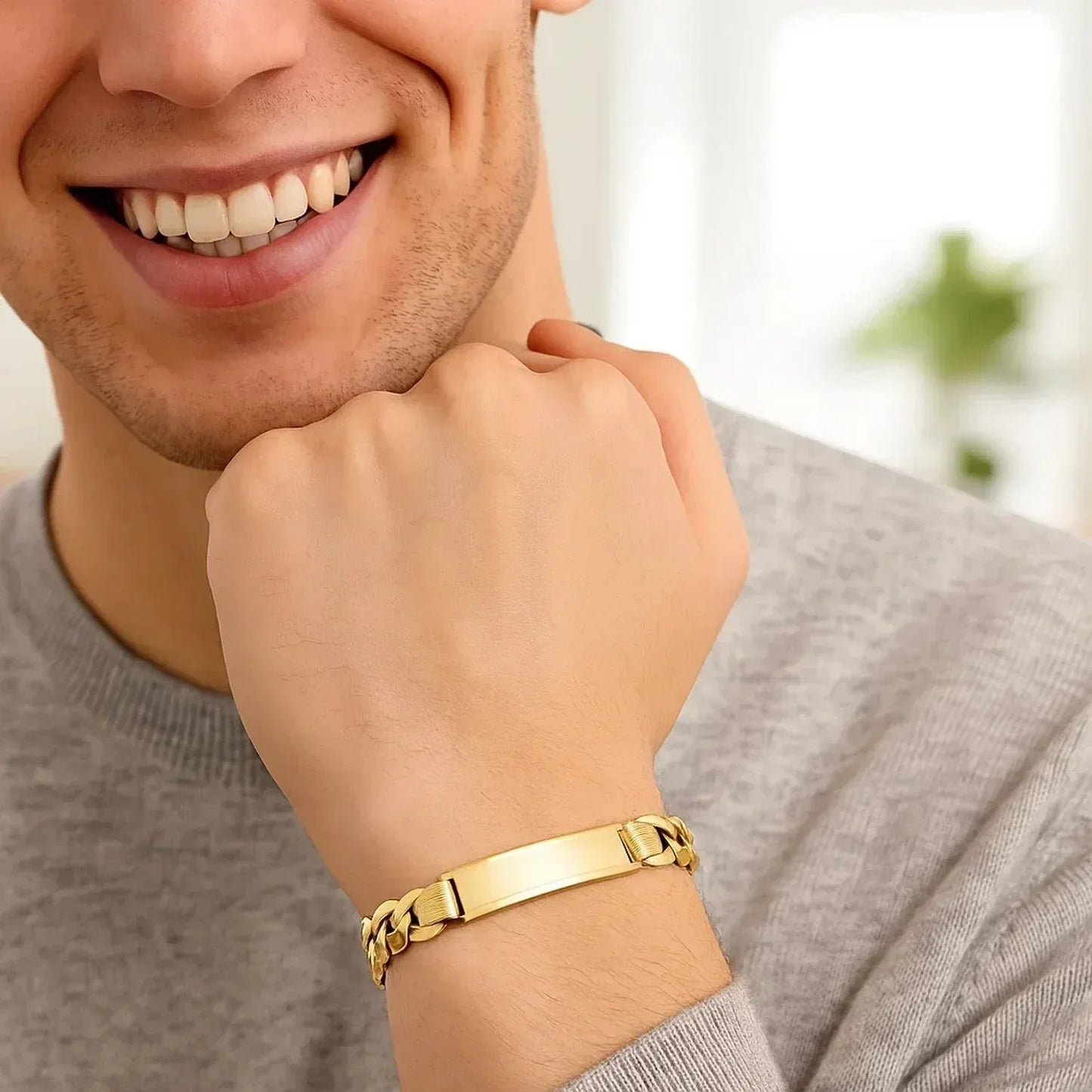 14k Yellow Gold 8 1/2 inch Mens Wide Curb Chain ID Bracelet (10.00 mm) - Peelerie