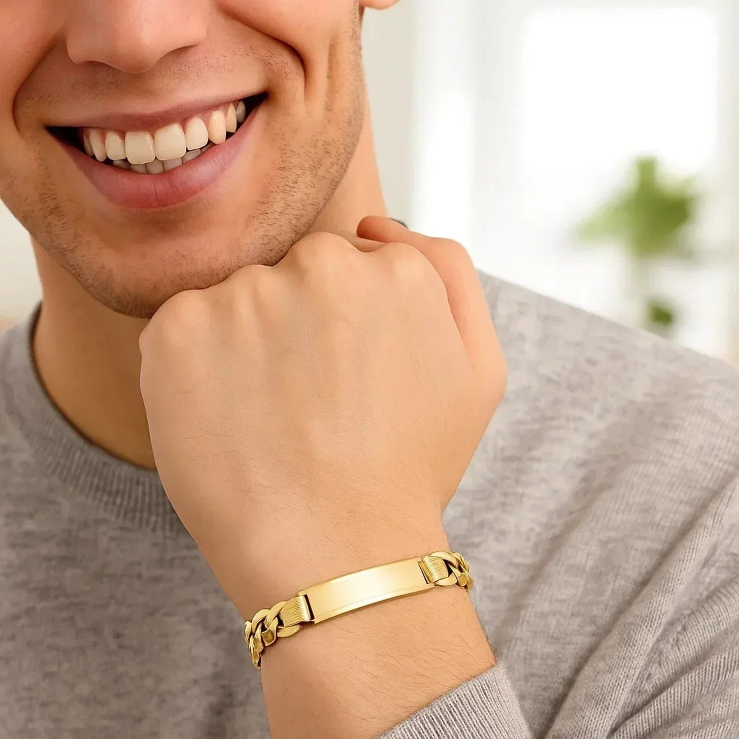 14k Yellow Gold 8 1/2 inch Mens Wide Curb Chain ID Bracelet (10.00 mm) - Peelerie