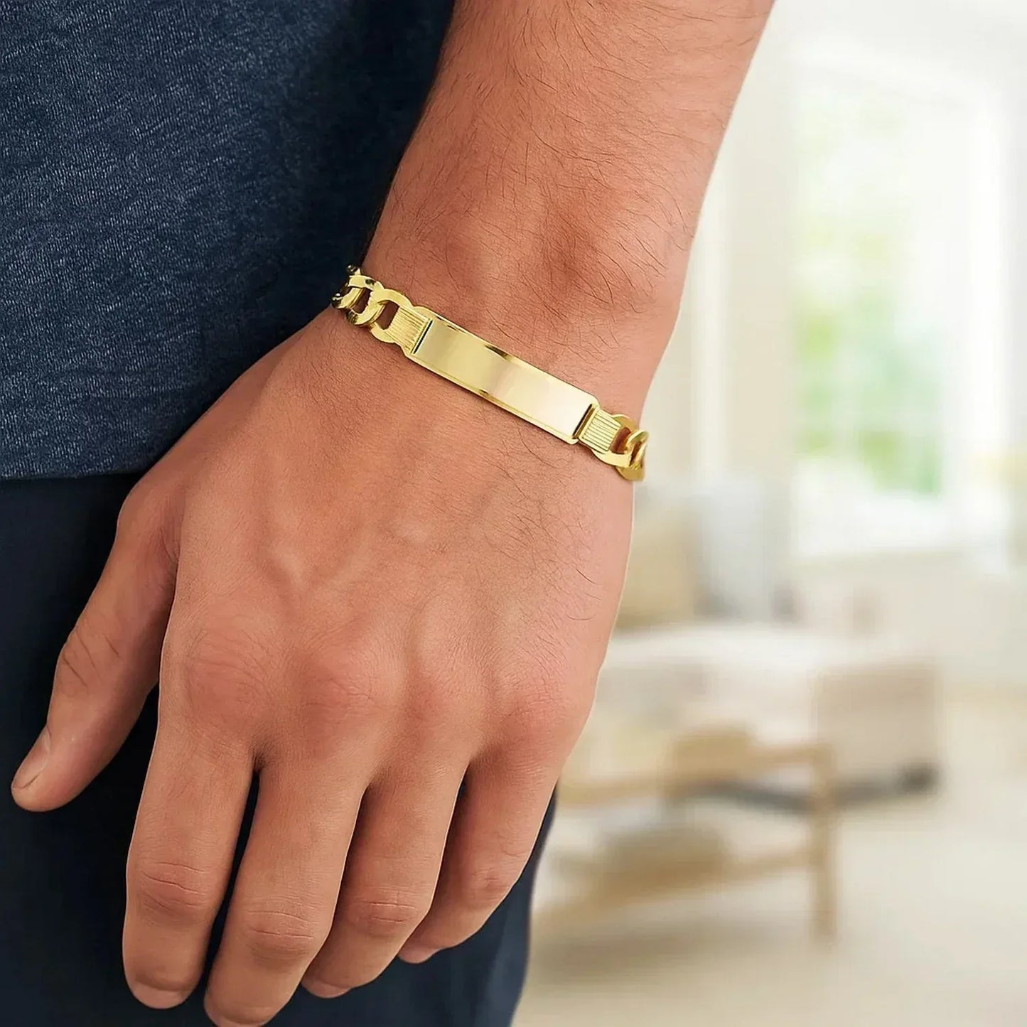 14k Yellow Gold 8 1/2 inch Mens Wide Curb Chain ID Bracelet (10.00 mm) - Peelerie