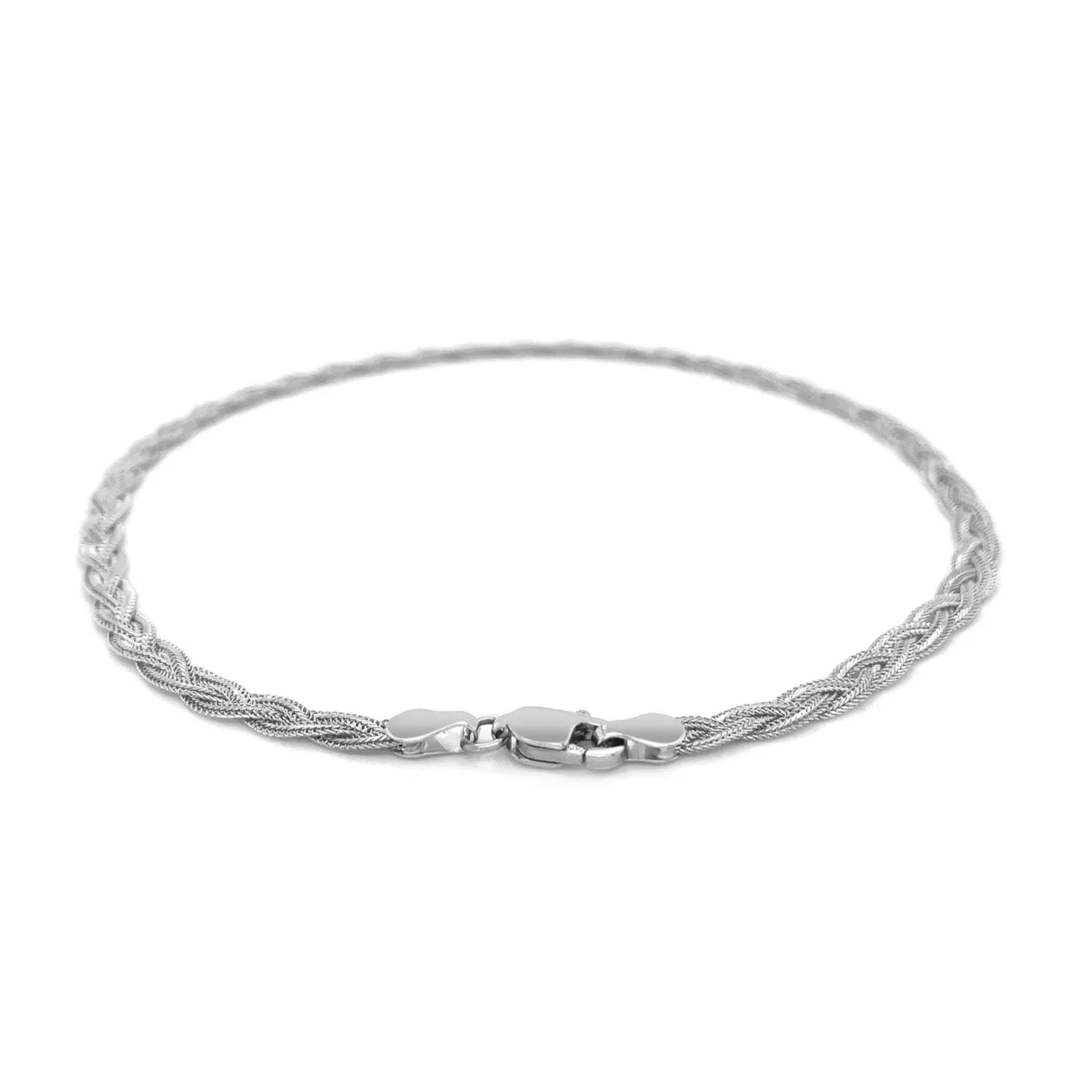 3.5mm 14k White Braided Foxtail Anklet - Peelerie