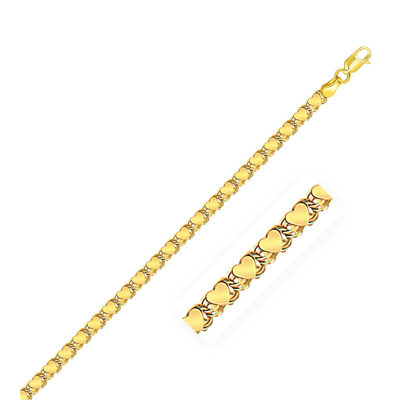 14k Yellow Gold Heart Bracelet (3.20 mm) in a sleek high-contrast midnight luxury editorial style