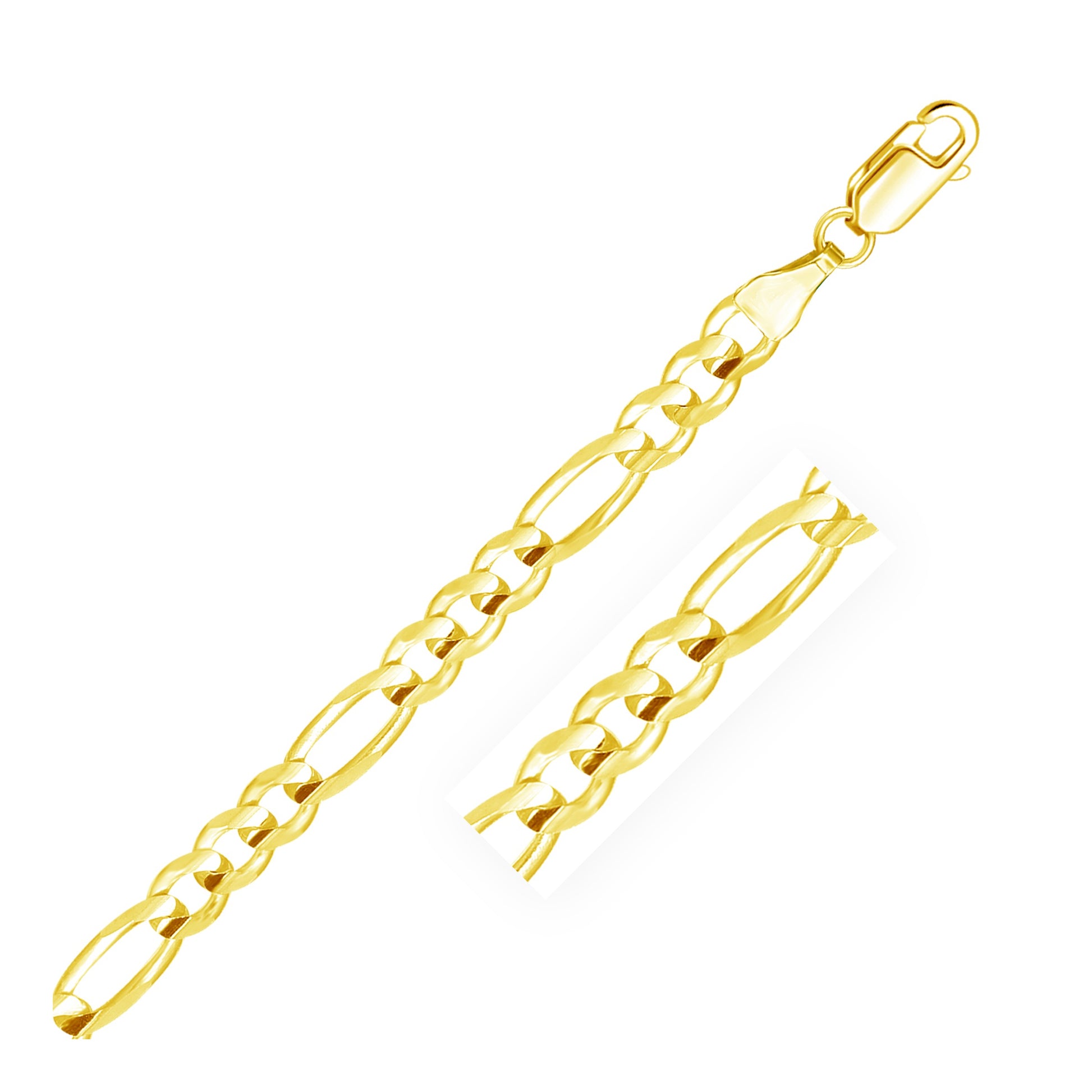14k Yellow Gold Solid Figaro Bracelet (6.00 mm) in a sleek high-contrast midnight luxury editorial style