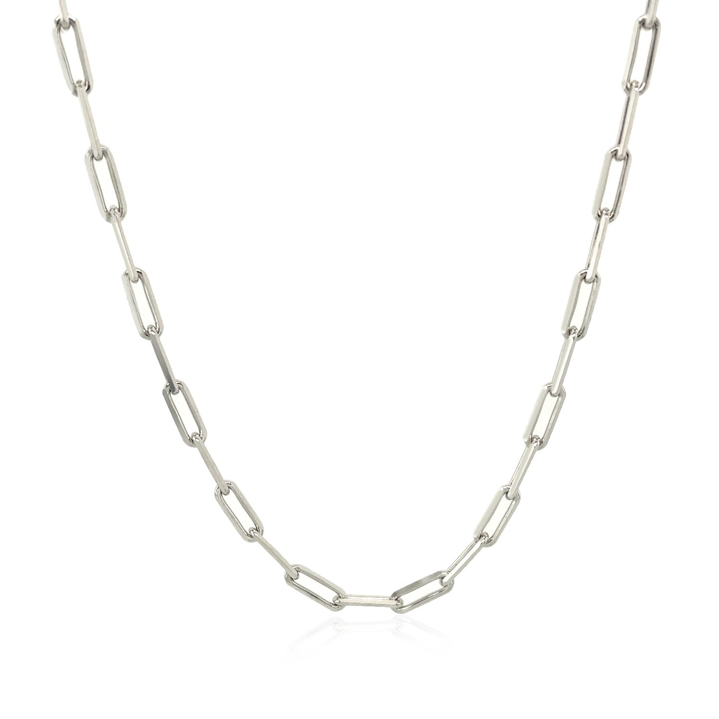 14K White Gold Paperclip Chain (2.50 mm) in a sleek high-contrast midnight luxury editorial style