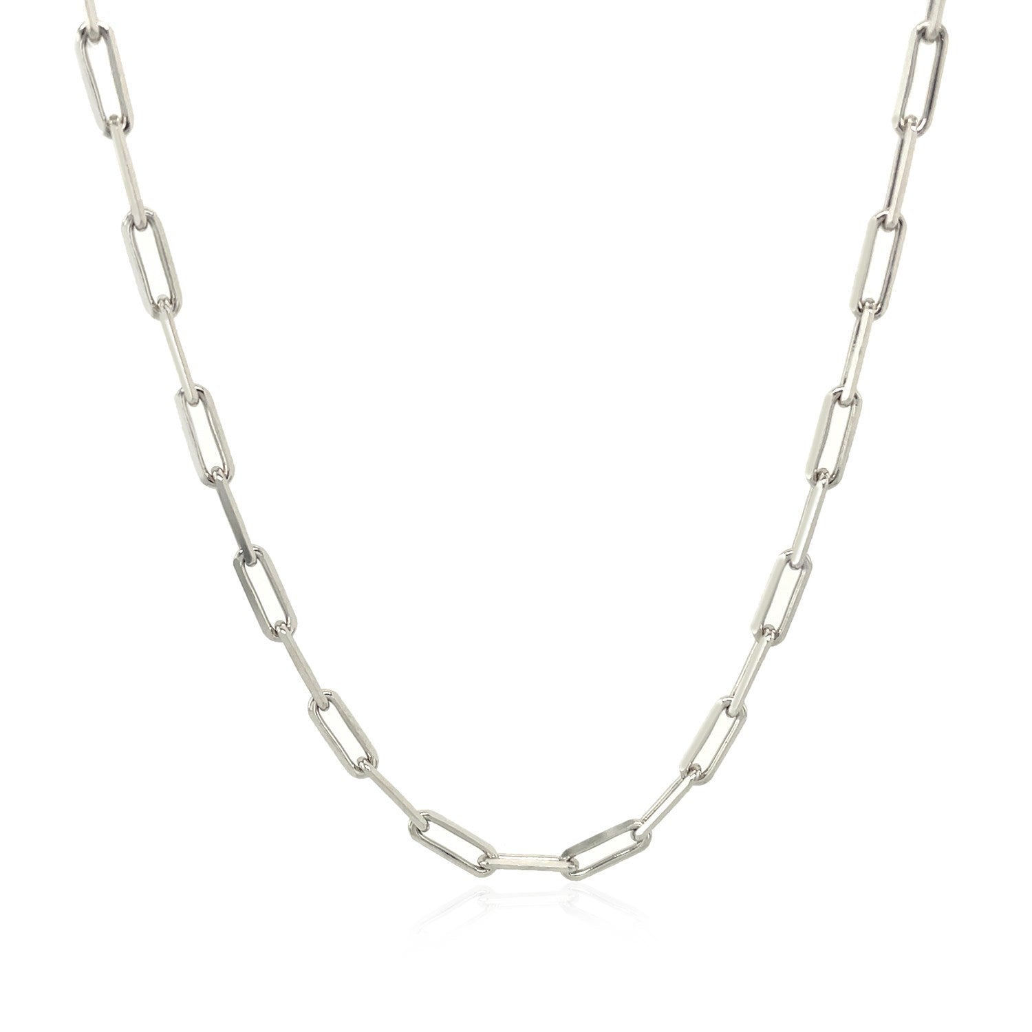 14K White Gold Paperclip Chain (2.50 mm) in a sleek high-contrast midnight luxury editorial style