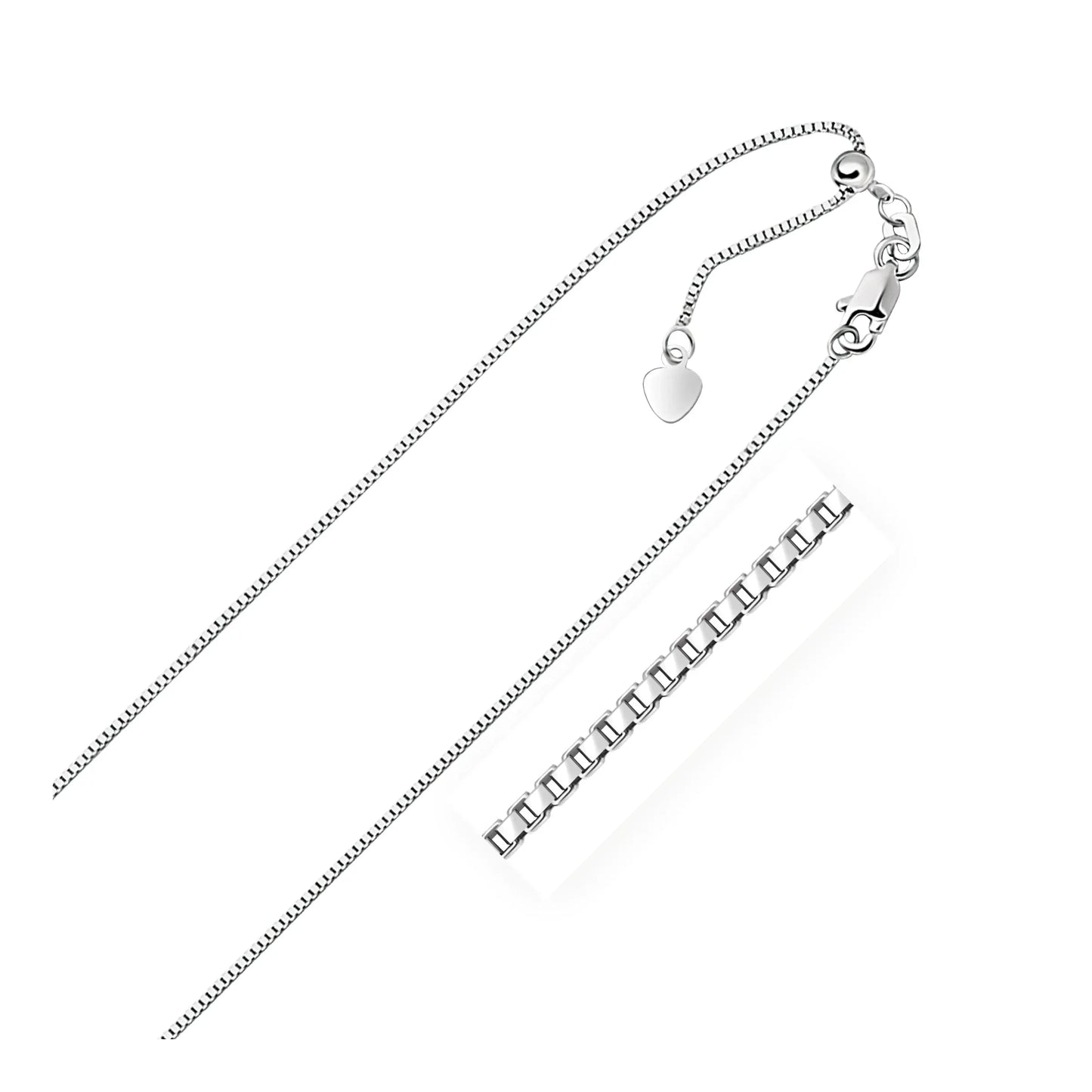 14k White Gold Adjustable Box Chain (0.85 mm) - Peelerie