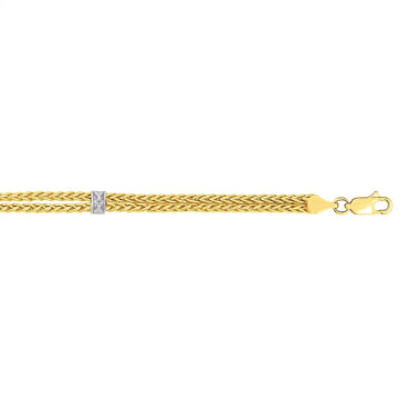 14k Two-Tone Gold Dual Wheat Chain Bracelet with Diamond Stations (3.75 mm)