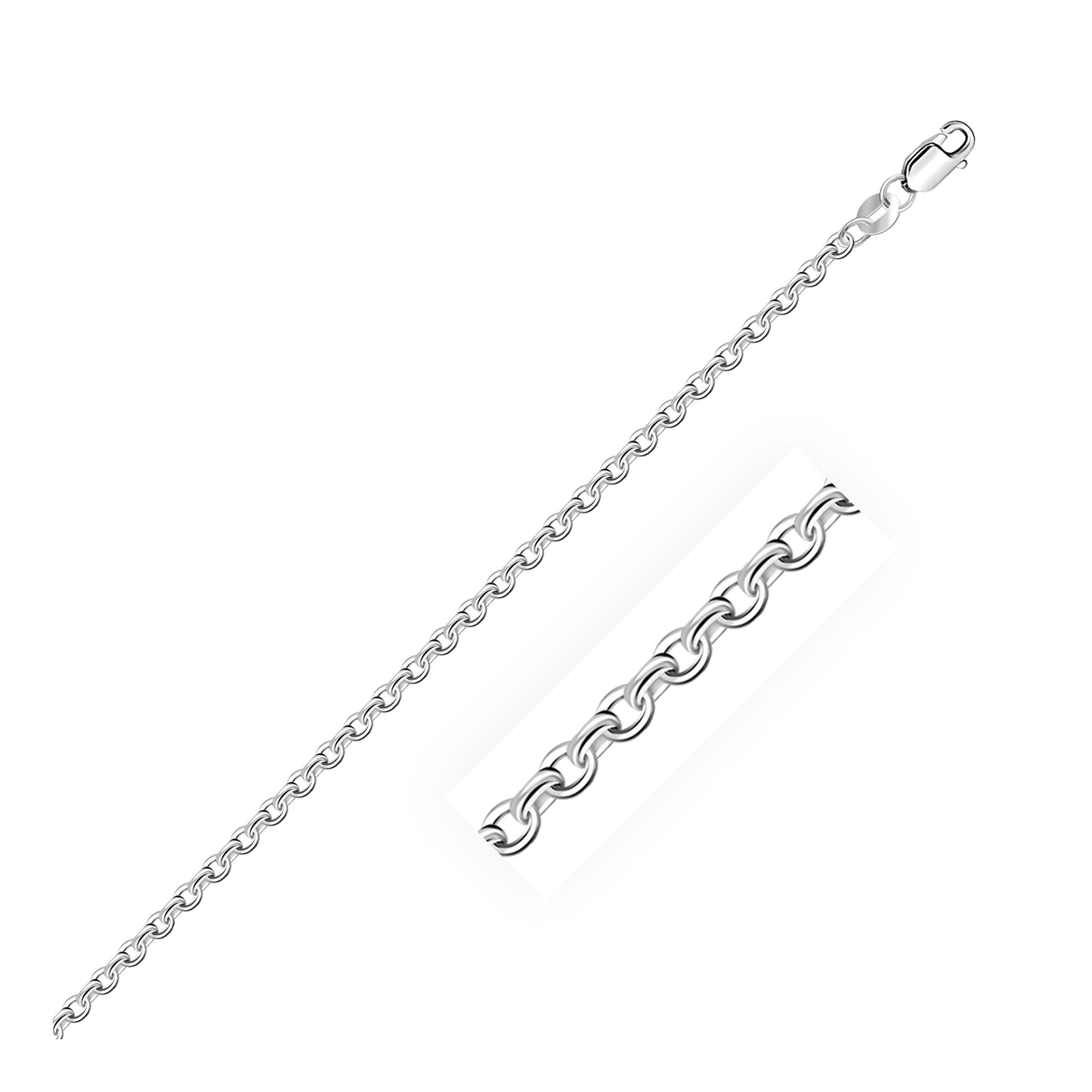 Sterling Silver Rhodium Plated Cable Chain (2.75 mm) in a sleek high-contrast midnight luxury editorial style