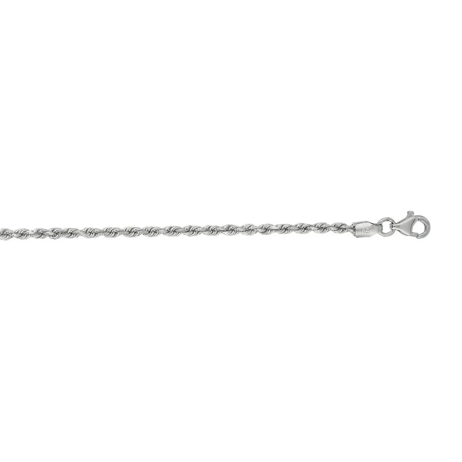 2.25mm 14k White Gold Diamond Cut Rope Anklet - Peelerie