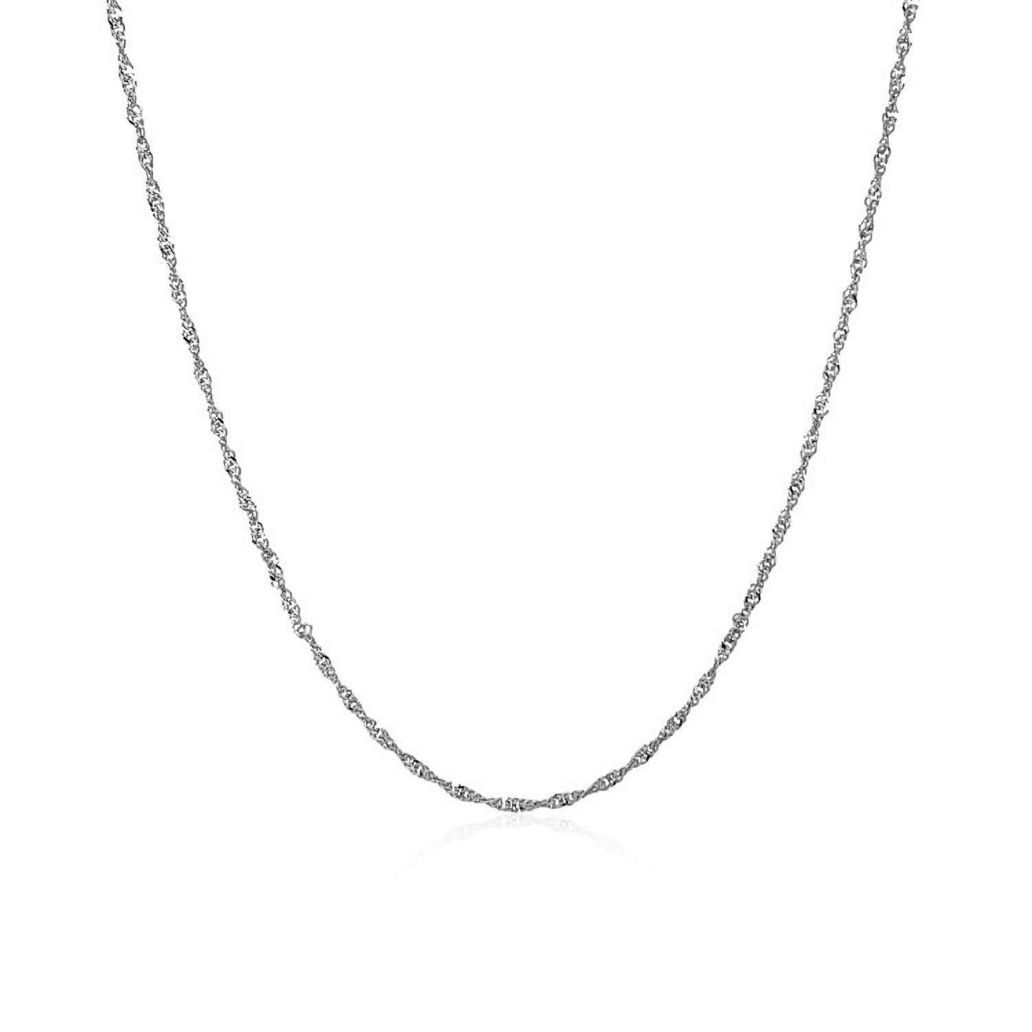 14k White Gold Singapore Chain (1.10 mm) in a sleek high-contrast midnight luxury editorial style