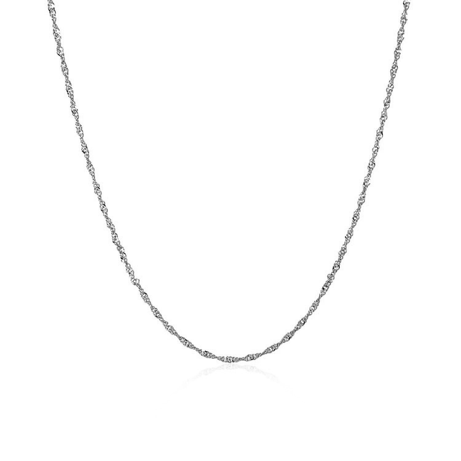 14k White Gold Singapore Chain (1.10 mm) in a sleek high-contrast midnight luxury editorial style