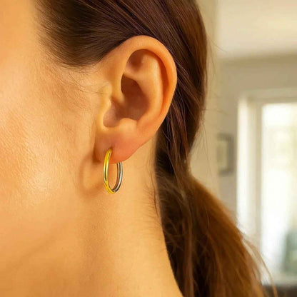 14k Two-Tone Gold Hoop Earrings in a Hinged Style(2.5x20mm)