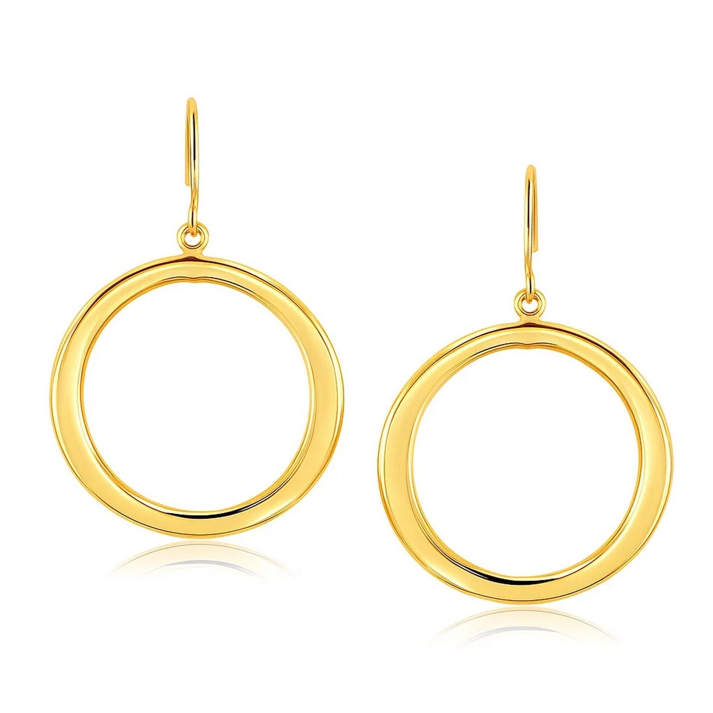 14k Yellow Gold Flat Open Tube Round Earrings in a sleek high-contrast midnight luxury editorial style