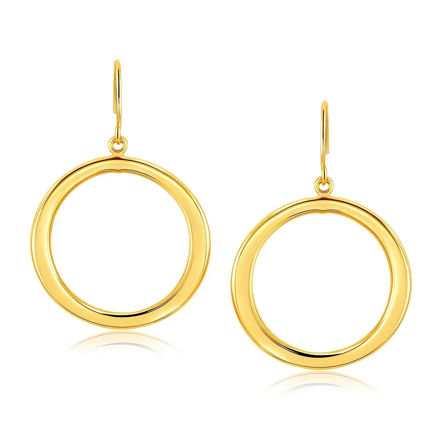 14k Yellow Gold Flat Open Tube Round Earrings in a sleek high-contrast midnight luxury editorial style