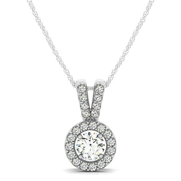 Round Pendant with Split Bail and Diamond Halo in 14k White Gold (3/4 cttw) in a sleek high-contrast midnight luxury editoria