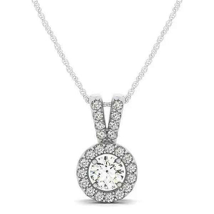 Round Pendant with Split Bail and Diamond Halo in 14k White Gold (3/4 cttw)