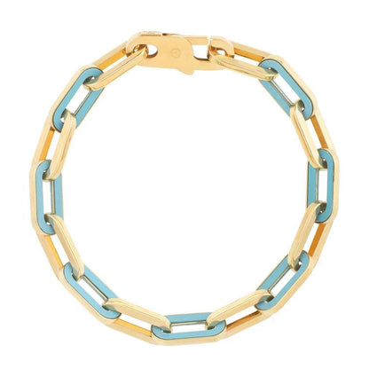 14k Yellow Gold Turquoise Paperclip Gem Link Bracelet (7.00 mm)