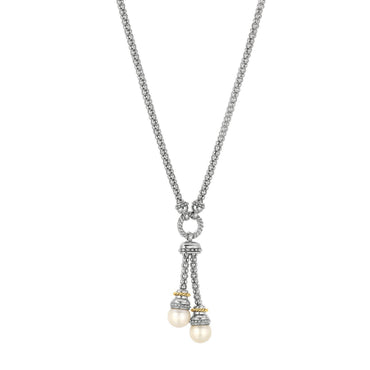 18k Yellow Gold and Sterling Silver Popcorn Style Necklace with Pearl Accents