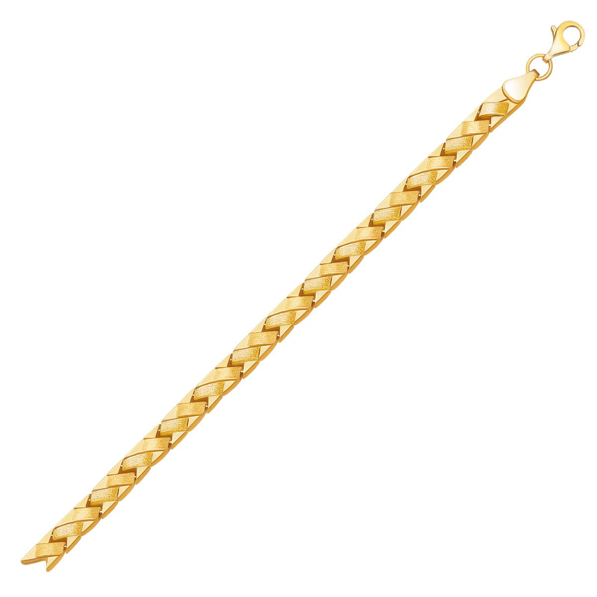 14k Yellow Gold Fancy Basket Weave Line Bracelet (4.85 mm) in a sleek high-contrast midnight luxury editorial style
