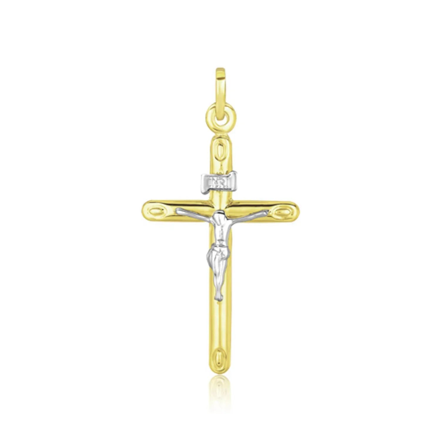 14k Two Tone Gold Cross Pendant in a sleek high-contrast midnight luxury editorial style