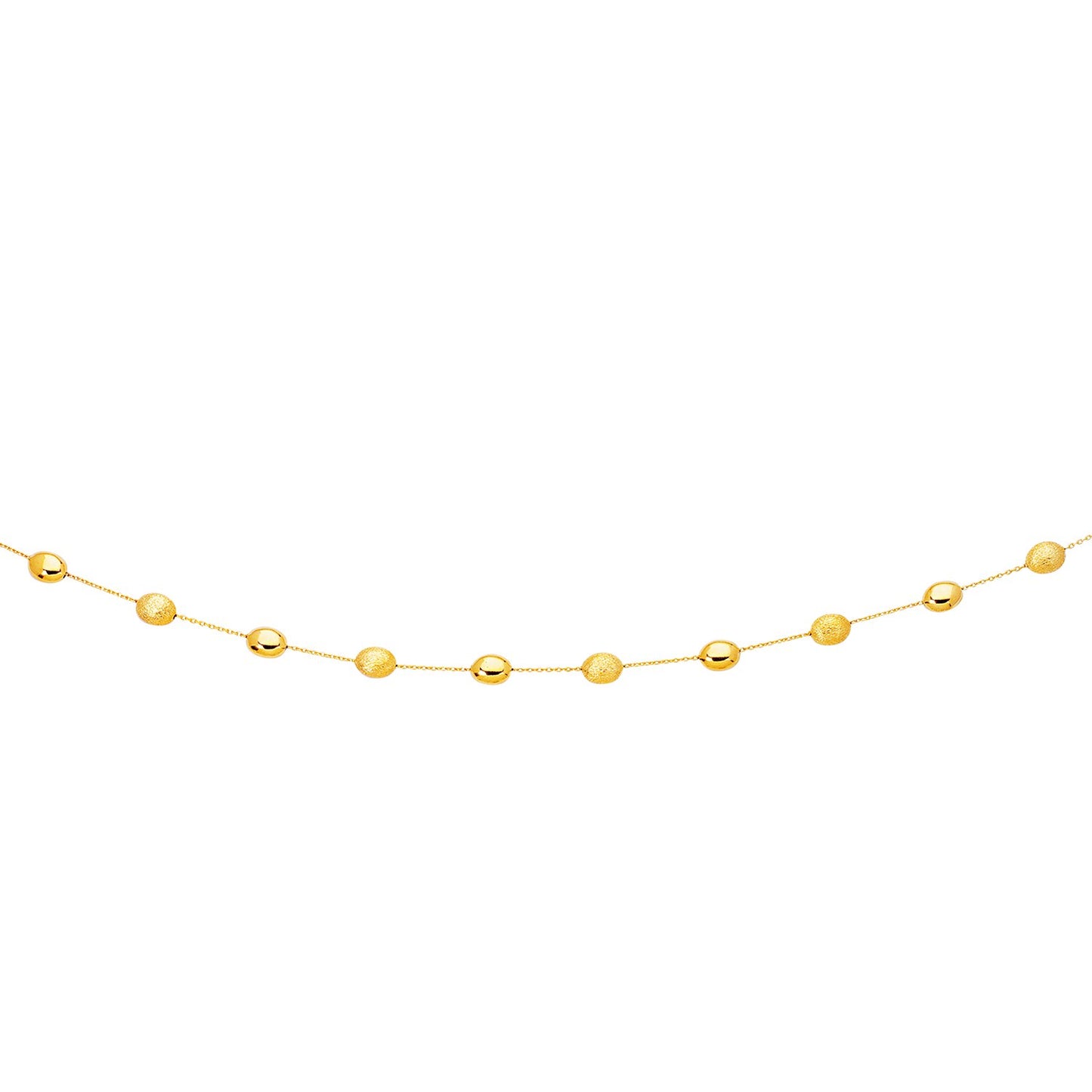 14k Yellow Gold Necklace with Polished and Textured Pebble Stations in a sleek high-contrast midnight luxury editorial style