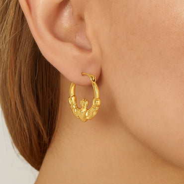10k Yellow Gold Claddagh Hoop Earrings