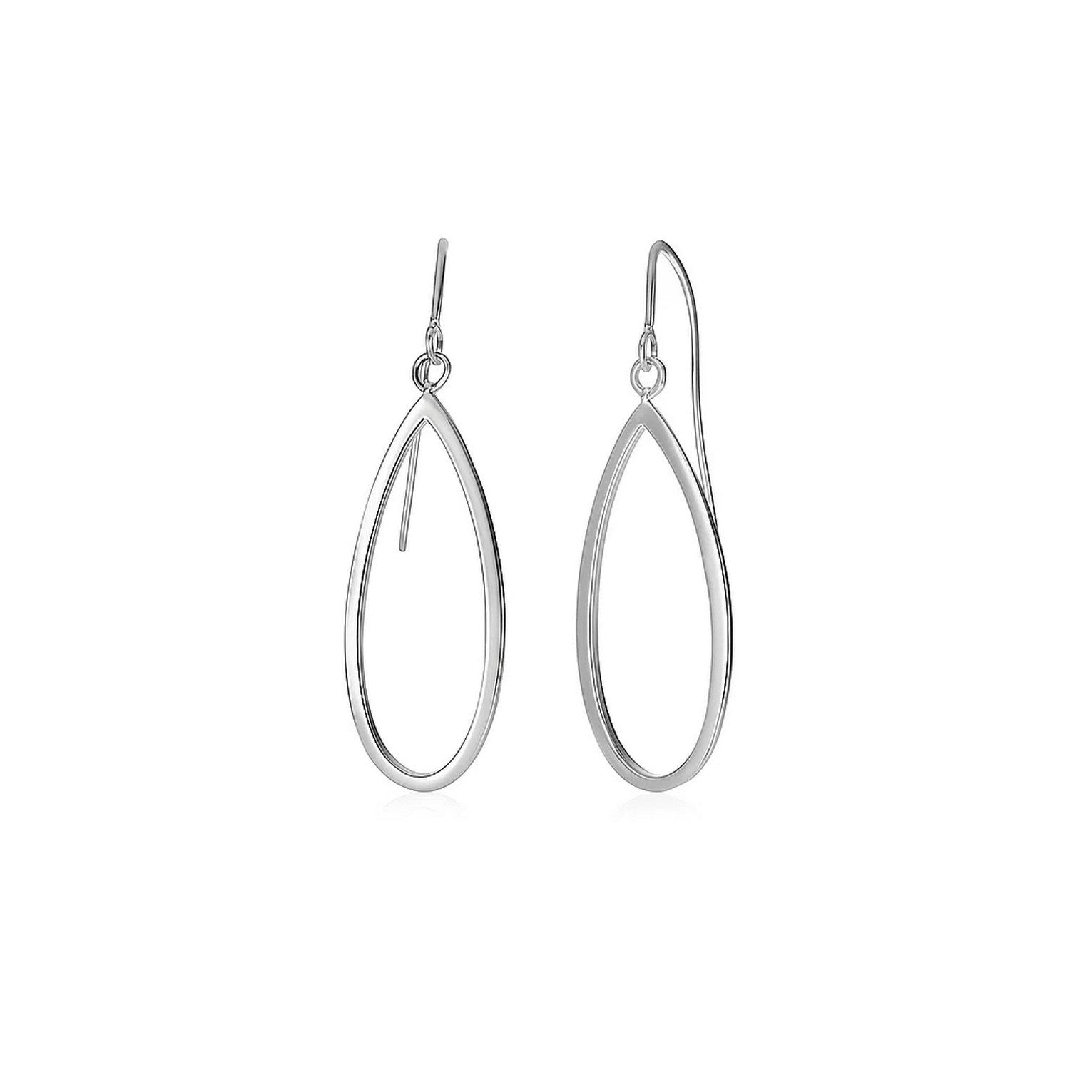14k White Gold Earrings with Polished Open Teardrop Dangles in a sleek high-contrast midnight luxury editorial style
