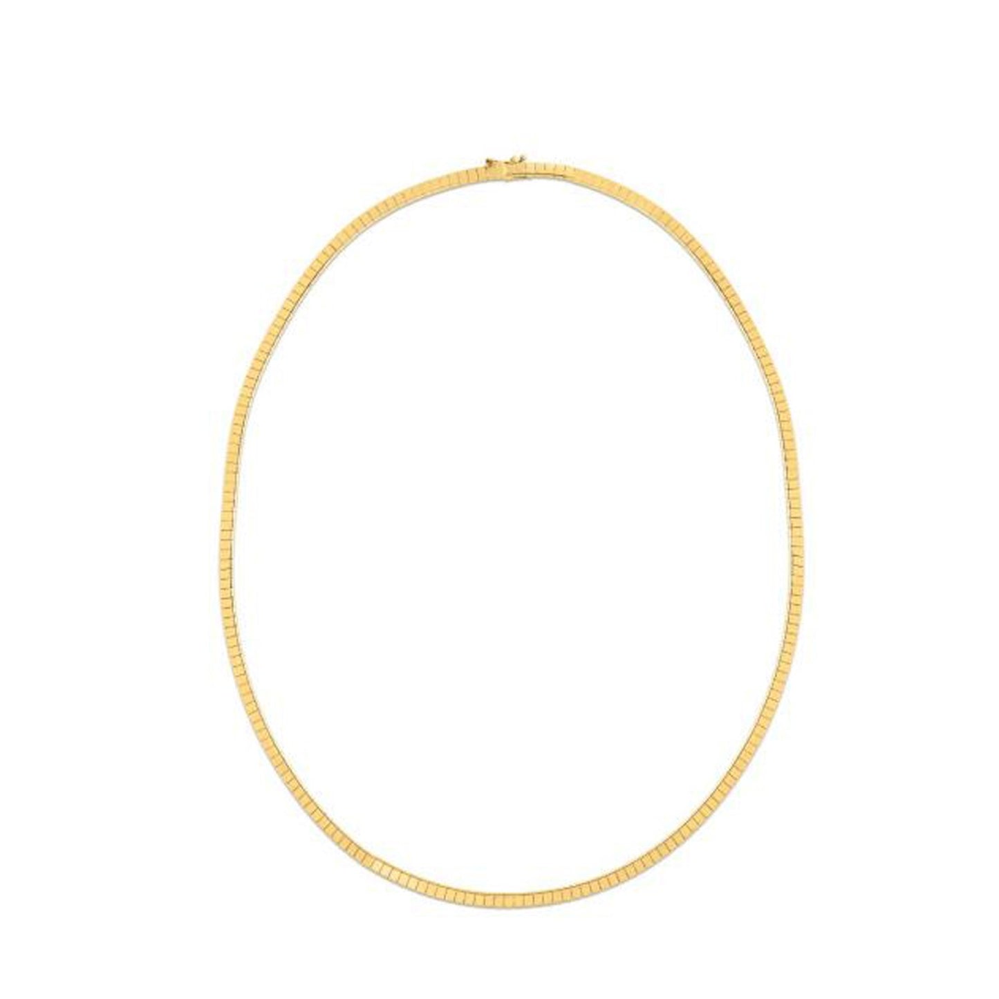 14k Yellow Gold Brick Omega Necklace in a sleek high-contrast midnight luxury editorial style