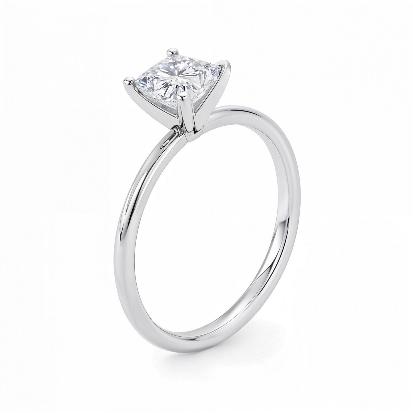 1 Carat Princess Lab Grown IGI G/VS1 Diamond Solitaire Ring in 14K White Gold