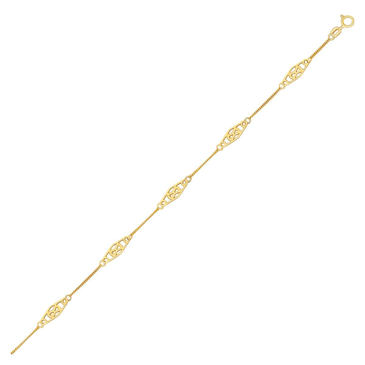 14k Yellow Gold Infinity Bracelet in a sleek high-contrast midnight luxury editorial style