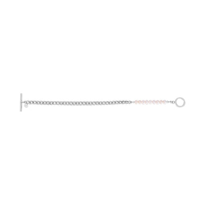 Sterling Silver Rhodium Plated Pearl Pearl Curb Toggle Bracelet (4.50 mm)