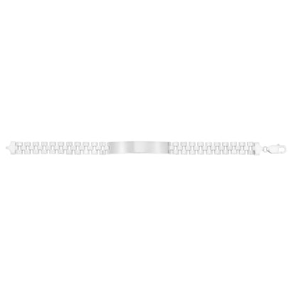 Sterling Silver Rhodium Plated Railroad Chain ID Bracelet