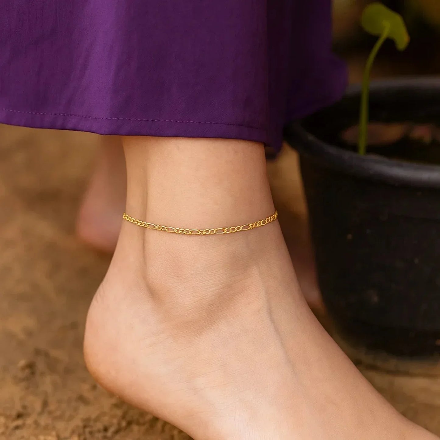 14k Yellow Gold Figaro Anklet 1.5mm - Peelerie