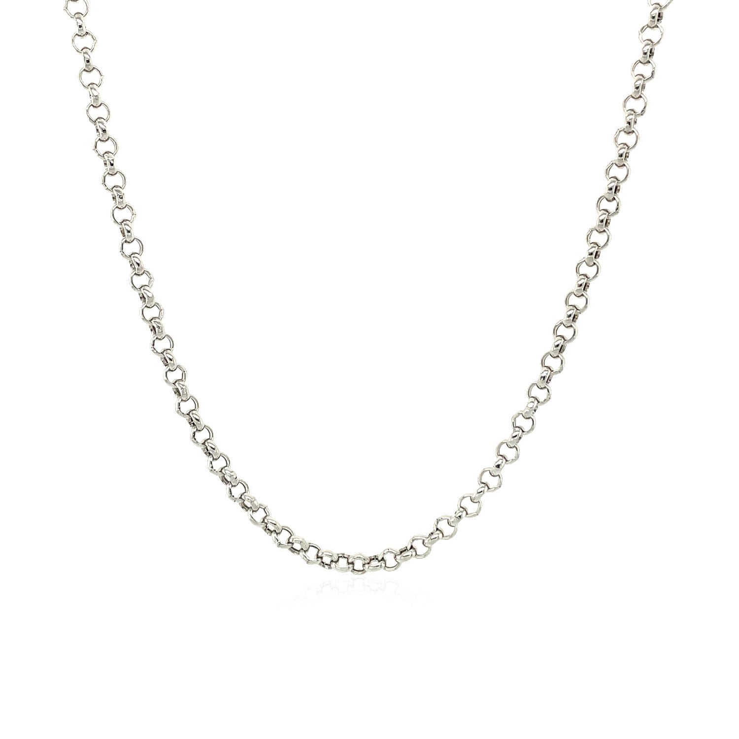 14k White Gold Rolo Chain (2.50 mm) in a sleek high-contrast midnight luxury editorial style