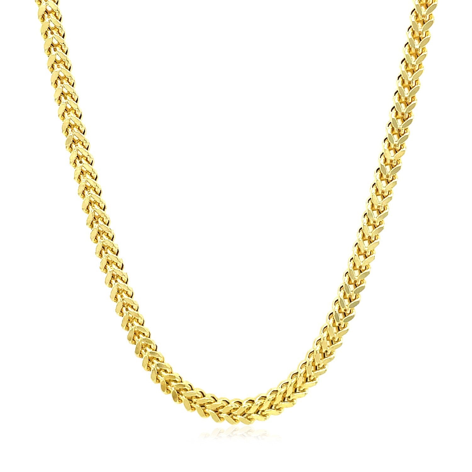 14K Yellow Gold Square Franco Chain (5.30 mm) in a sleek high-contrast midnight luxury editorial style