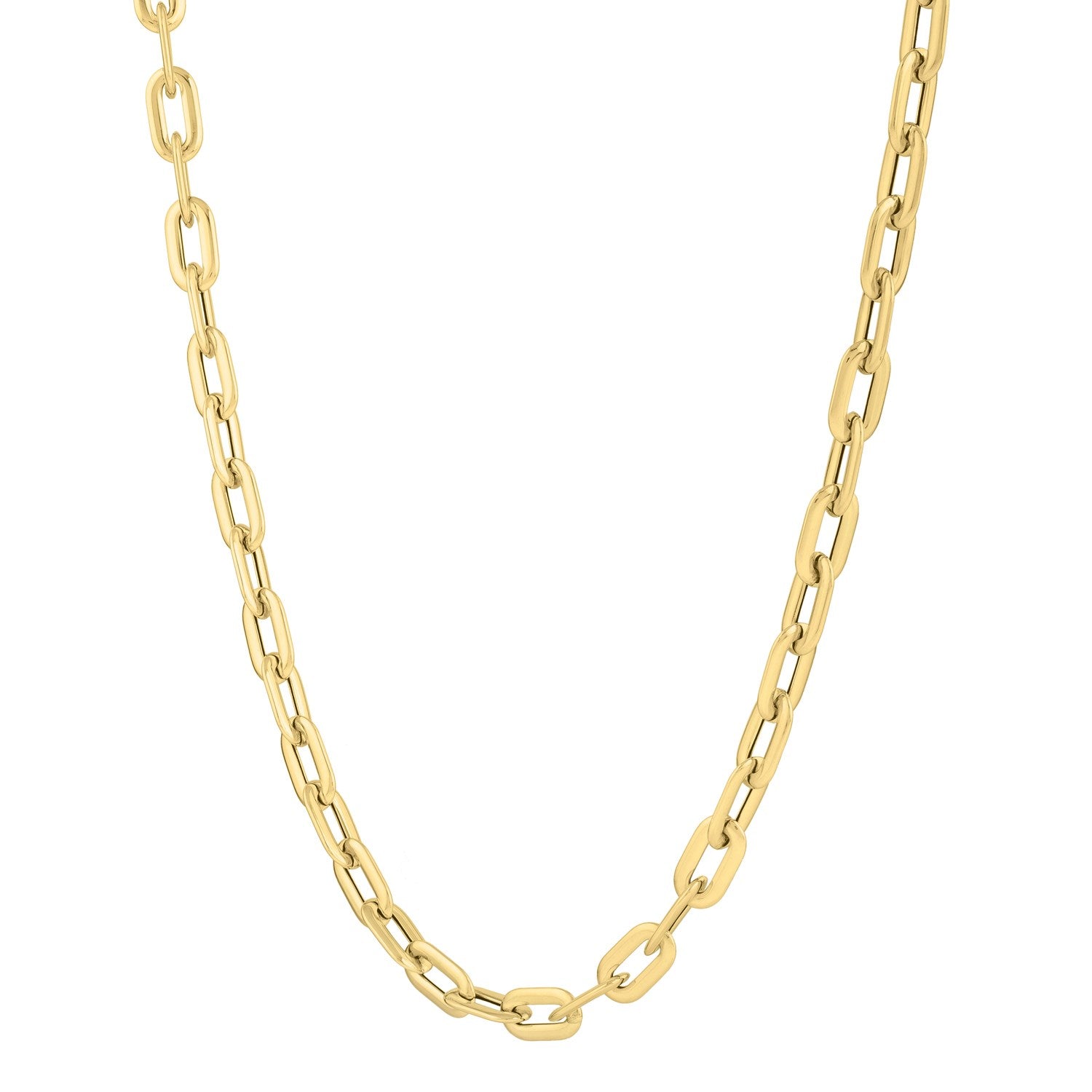 Oval Domed Paperclip Necklace in 14K Yellow Gold (5.30 mm) in a sleek high-contrast midnight luxury editorial style