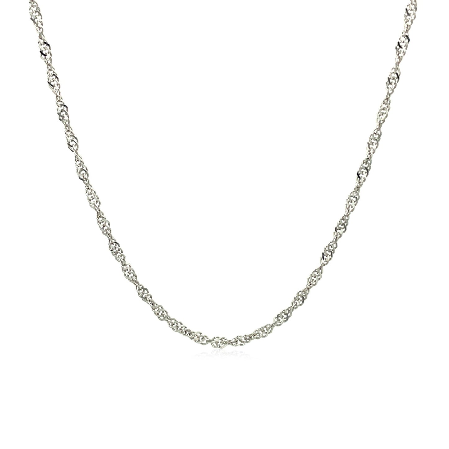 10k White Gold Singapore Chain (1.50 mm) in a sleek high-contrast midnight luxury editorial style