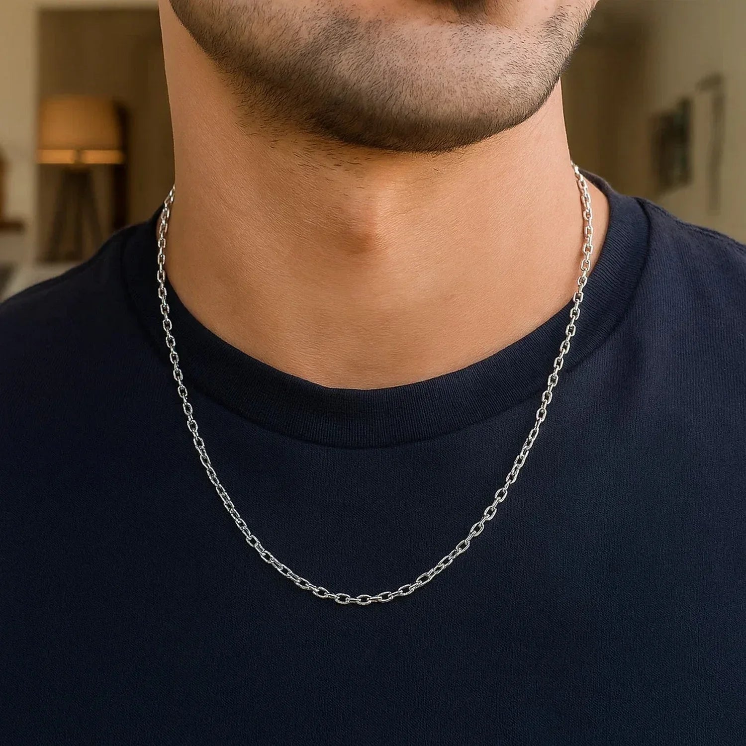 14k White Gold Pendant Chain with Textured Links (2.30 mm) - Peelerie