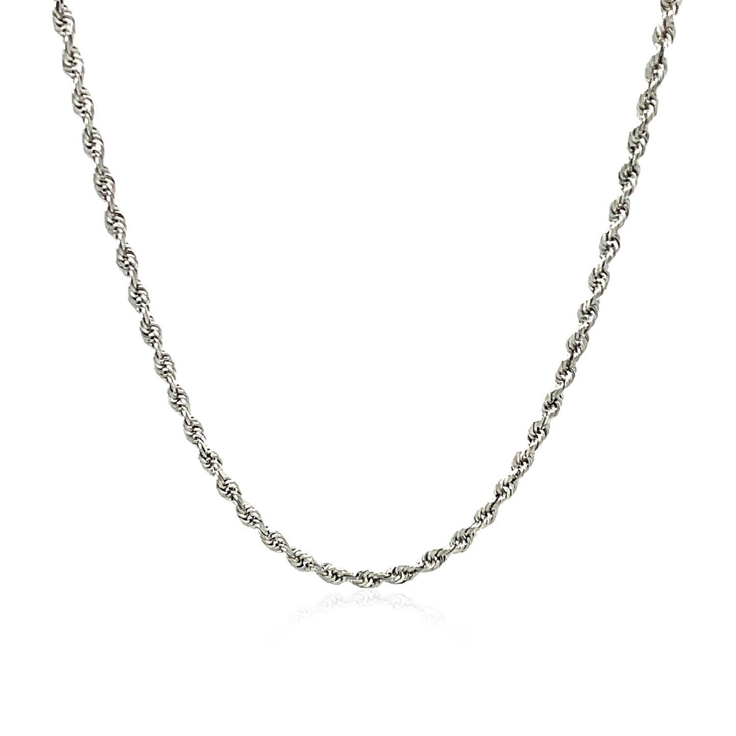 14k White Gold Solid Diamond Cut Rope Chain (2.00 mm) in a sleek high-contrast midnight luxury editorial style