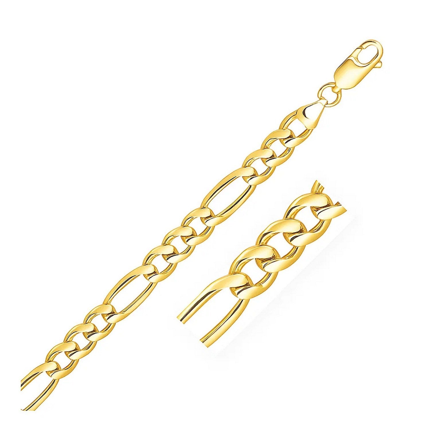 14k Yellow Gold Solid Figaro Bracelet (7.00 mm) in a sleek high-contrast midnight luxury editorial style