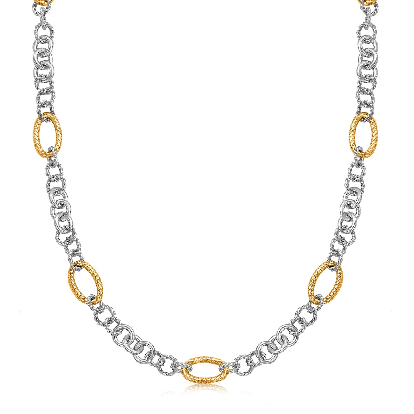 18k Yellow Gold and Sterling Silver Rhodium Plated Multi Style Chain Necklace in a sleek high-contrast midnight luxury editor
