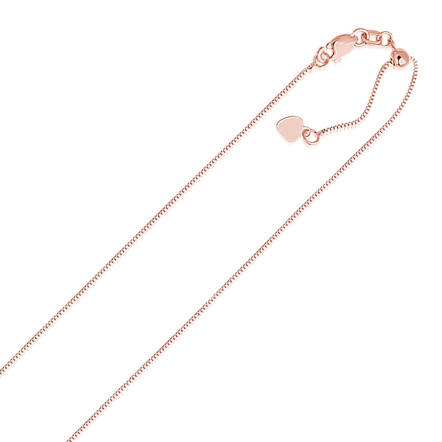 14k Rose Gold Adjustable Box Chain (0.70 mm) in a sleek high-contrast midnight luxury editorial style