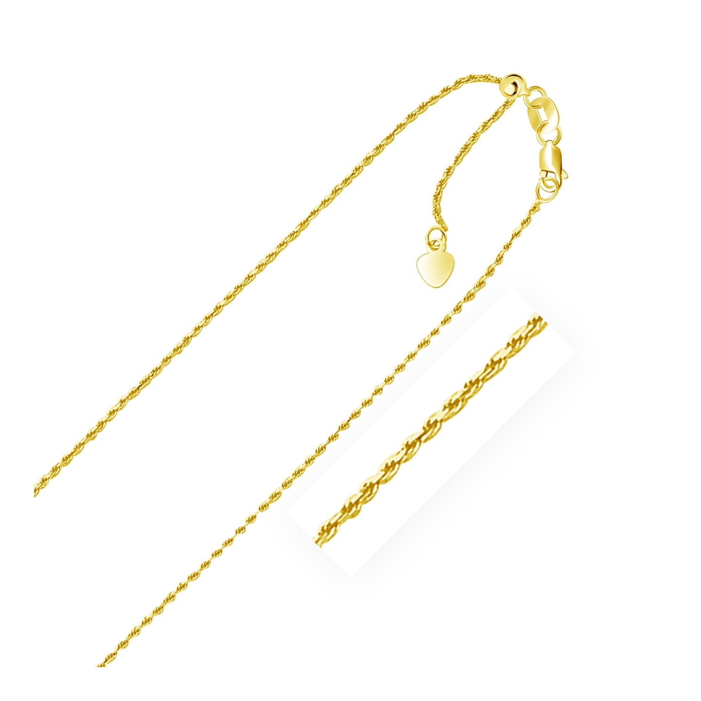 10k Yellow Gold Adjustable Rope Chain (0.95 mm) in a sleek high-contrast midnight luxury editorial style