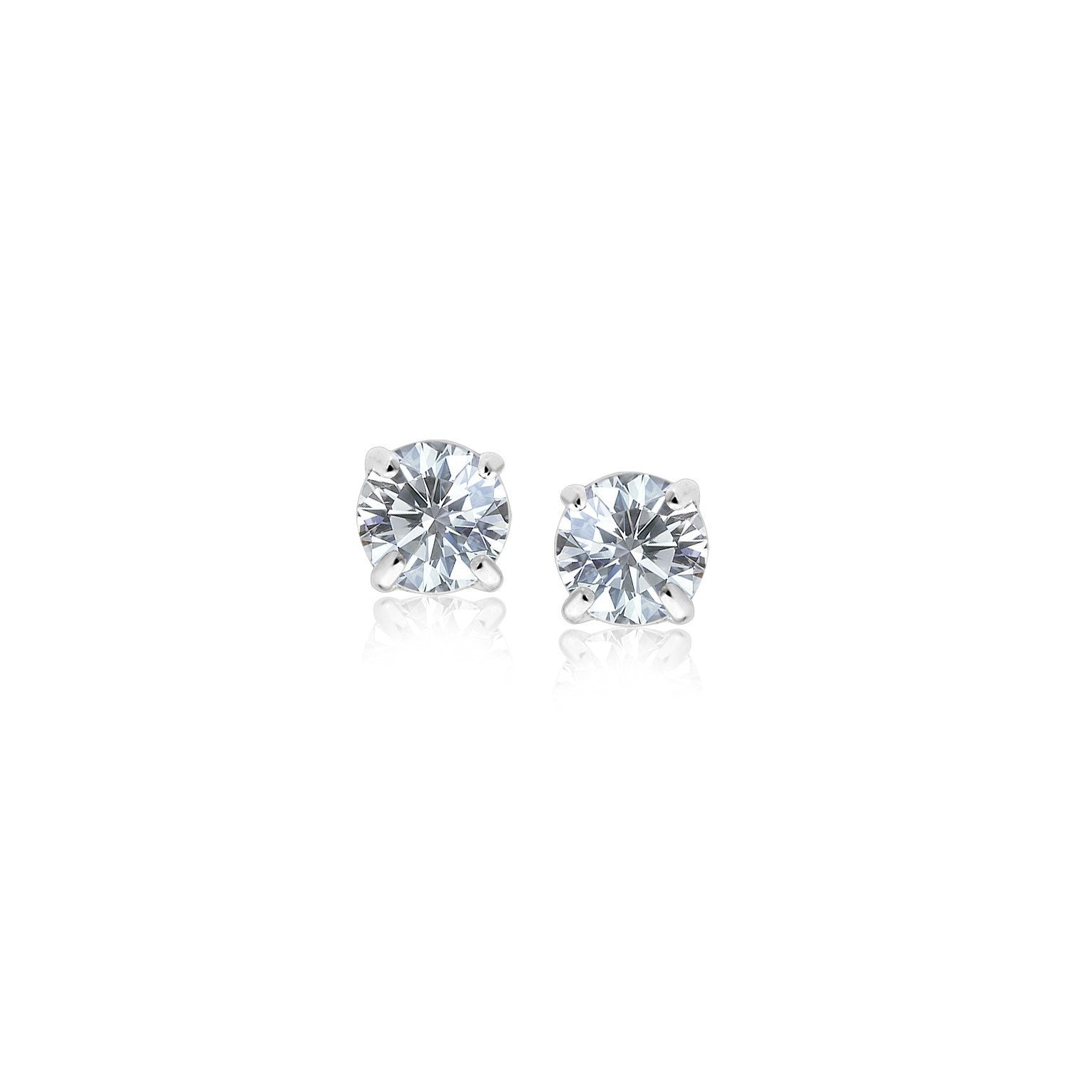 Sterling Silver Faceted White Cubic Zirconia Stud Earrings(3mm) in a sleek high-contrast midnight luxury editorial style