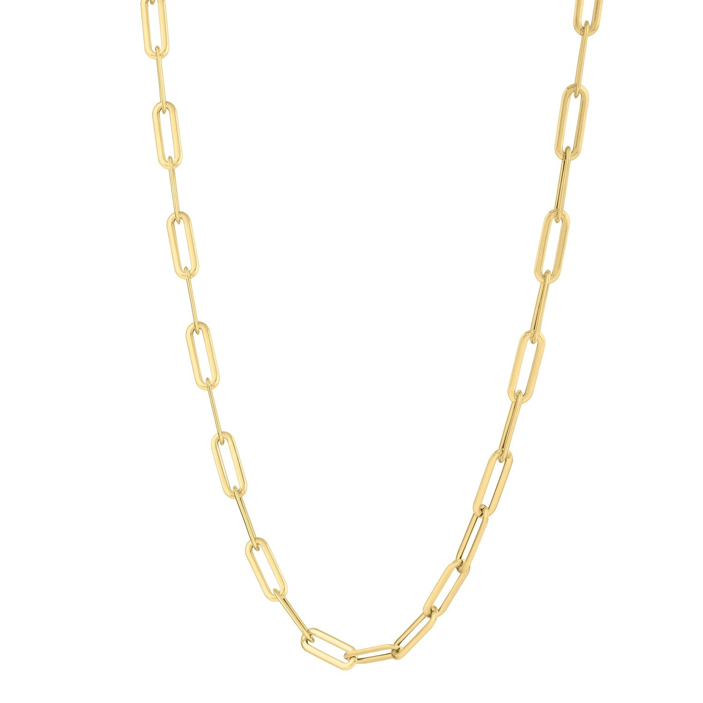 Long Domed Paperclip Necklace in 14K Yellow Gold (4.80 mm) in a sleek high-contrast midnight luxury editorial style