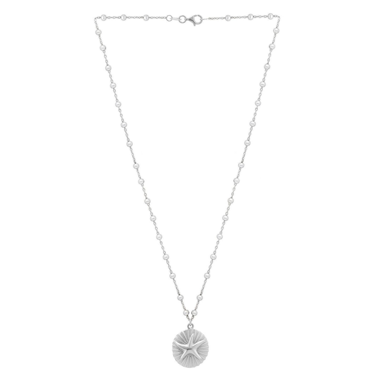 Sterling Silver Rhodium Plated Starfish Medallion Necklace