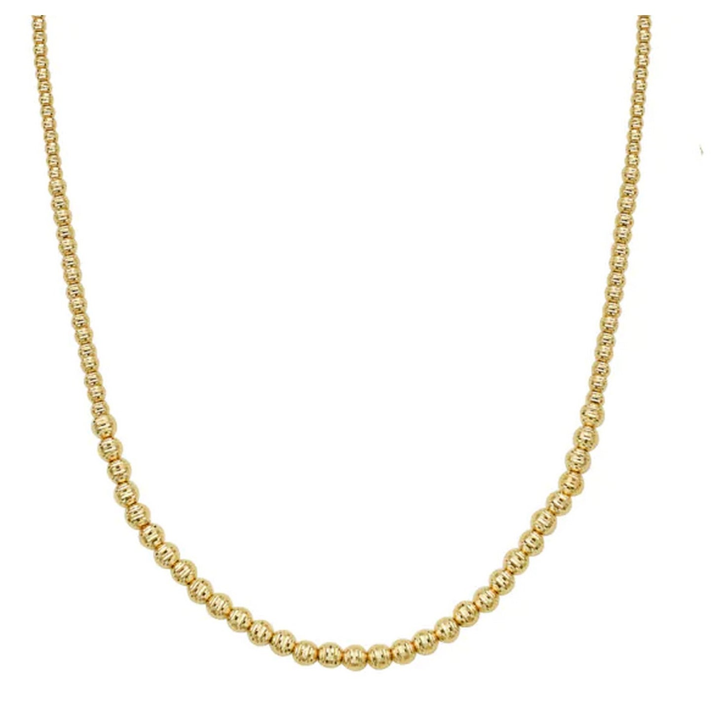 Graduated Bead Necklace in 14K Yellow Gold in a sleek high-contrast midnight luxury editorial style