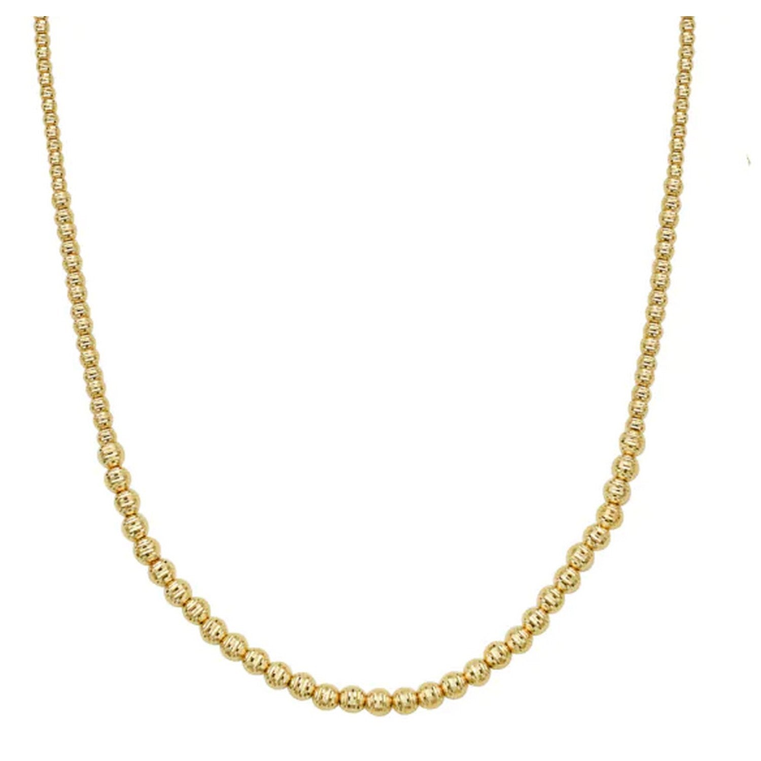 Graduated Bead Necklace in 14K Yellow Gold in a sleek high-contrast midnight luxury editorial style